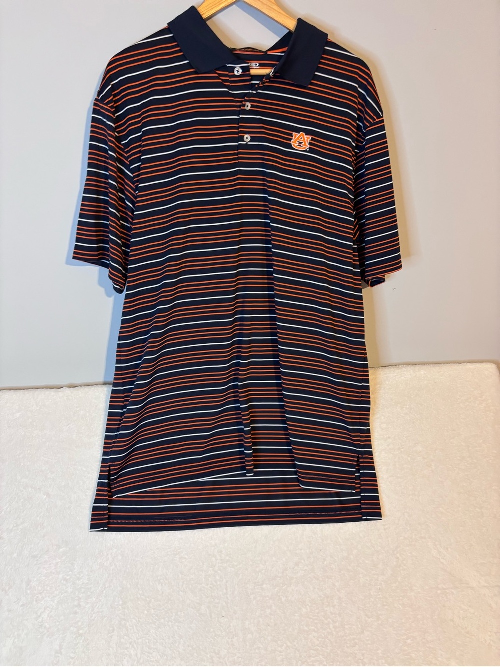 Auburn Men's Navy and Orange Striped Polo Shirt Athleisure Size XL - Picture 4 of 8